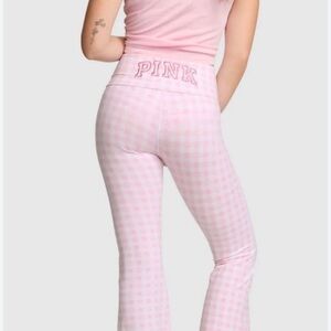 LoveShackFancy Pink Checkered Flare Pants